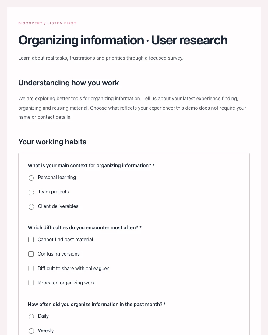 User needs survey